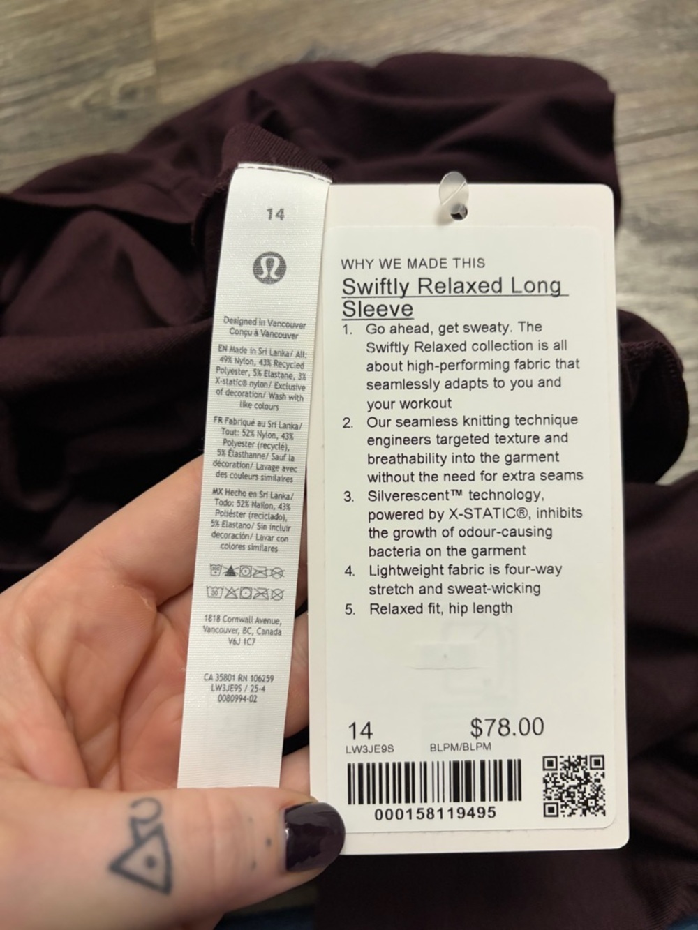 NWT Lululemon Swiftly Relaxed Long-Sleeve Shirt 2.0 *Updated (Black Plum) 14 - Picture 2 of 8